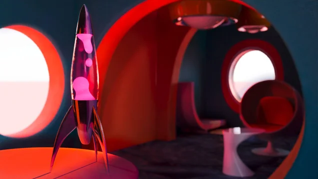 Render of a rocket-like lava lamp