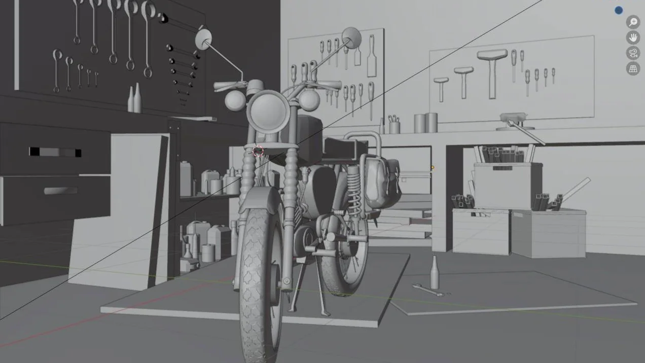 Concept for a 3D rendering. A Simson moped with a yellow paint job. The background is dark, and a light is shining on the moped.