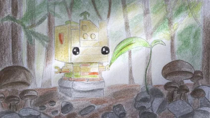 Draft of a 3D render. A LEGO-style depiction of Groot sitting on a kind of pot.