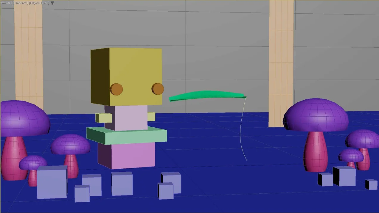 Draft of a 3D render. A LEGO-style depiction of Groot sitting on a kind of pot.