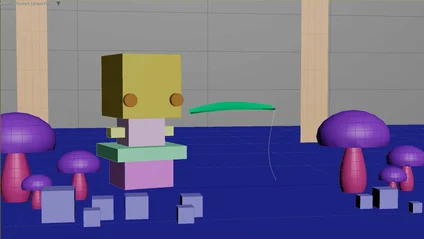 Draft of a 3D render. A LEGO-style depiction of Groot sitting on a kind of pot.