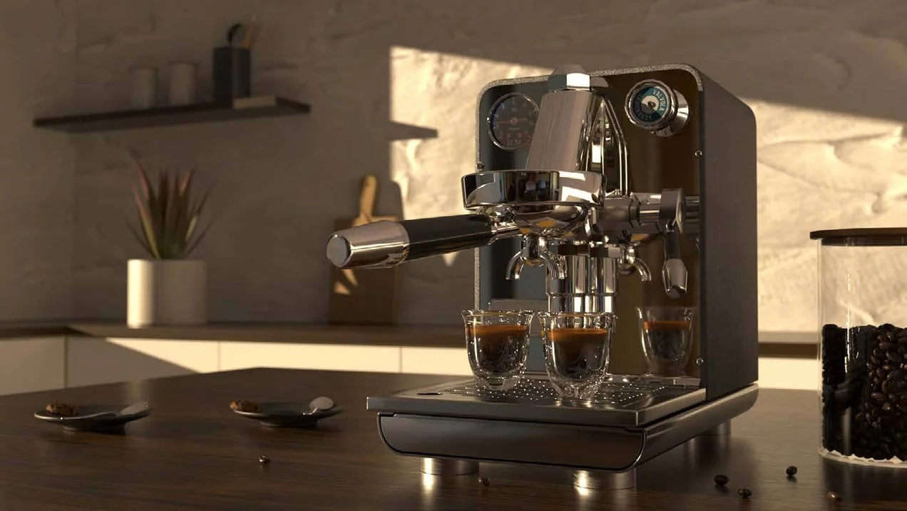 A CGI rendering of an espresso machine